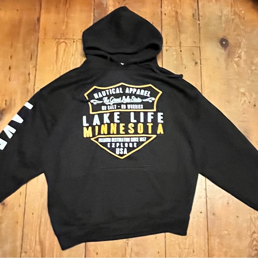 Pacific and Co Black Pullover Graphic Print Hoodie - Lake Life Minnesota
